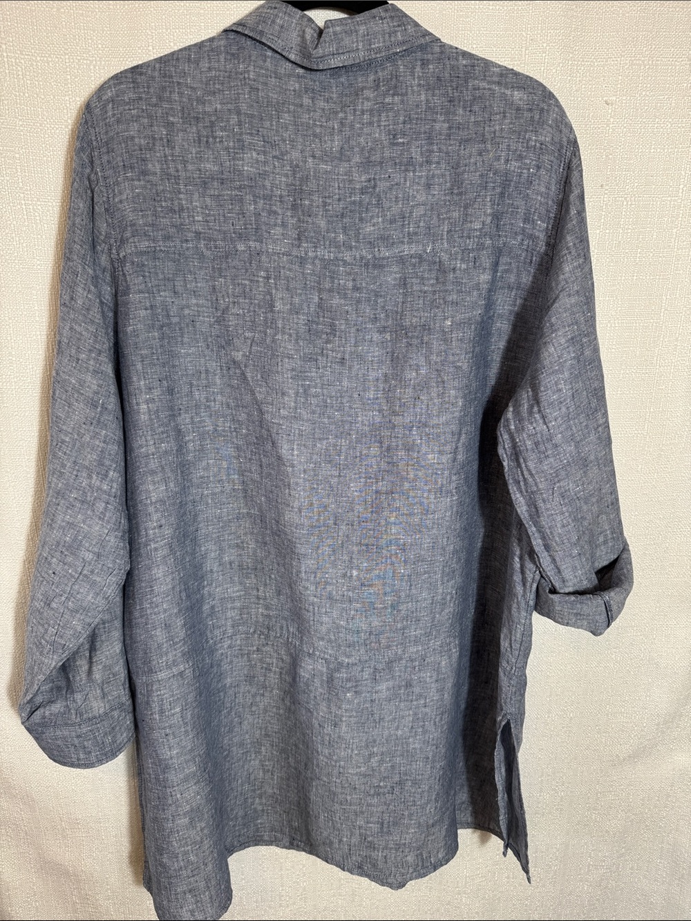 Tahari 100% Linen Blue Gray Tunic Shirt 1X Long Button Front Lagenlook - Picture 6 of 11